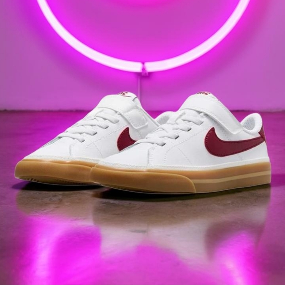 Nike Court Legacy Leather Kids Shoes Sneakers White / Team Red Size 2Y New